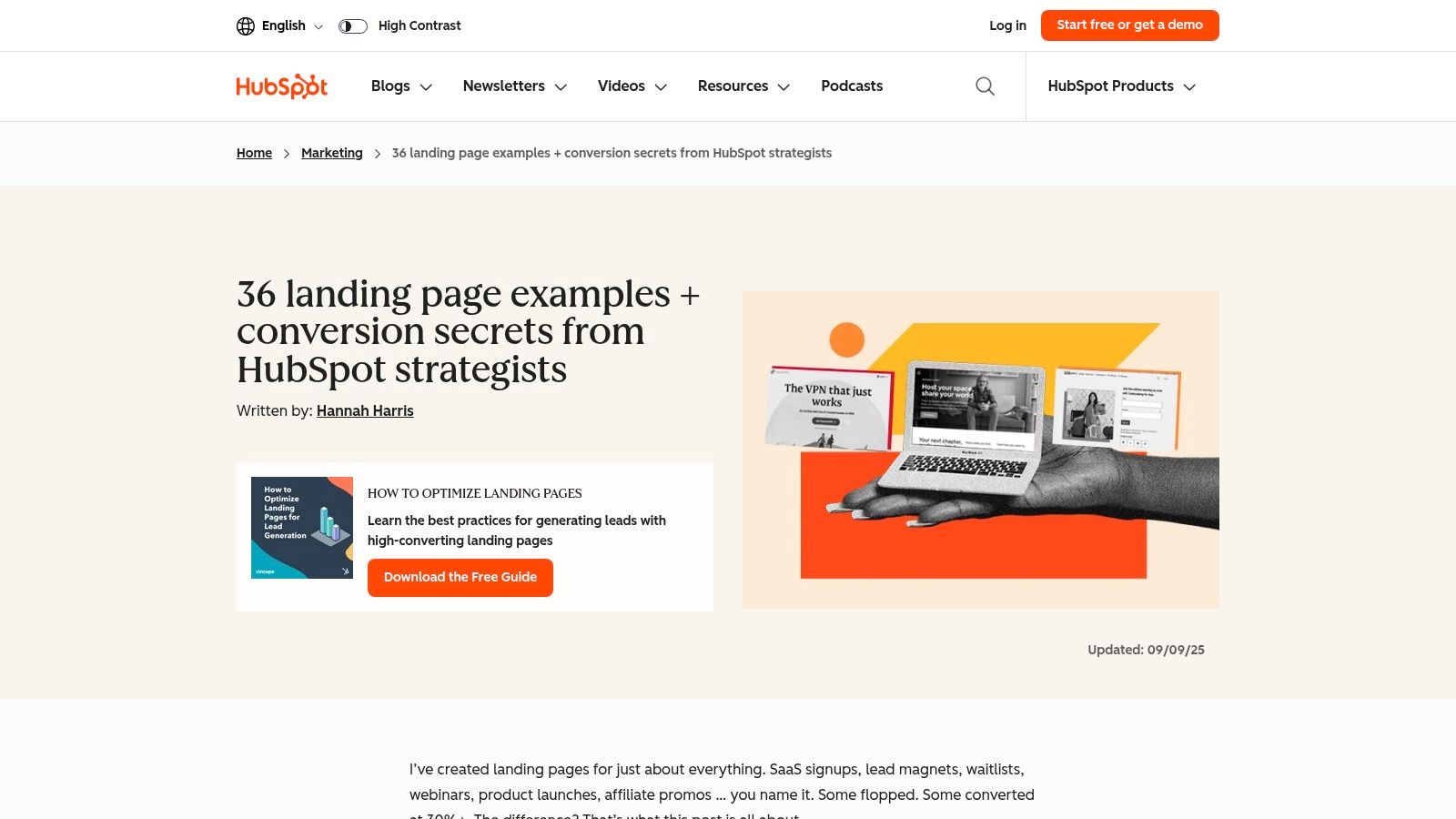 HubSpot – 36 Landing Page Examples + Conversion Secrets