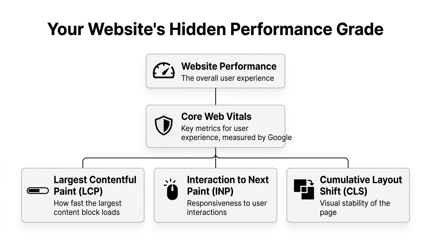 A diagram explaining the hierarchy of Core Web Vitals for assessing overall website performance and user experience.